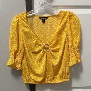 Express Yellow and White Polka Dot Blouse